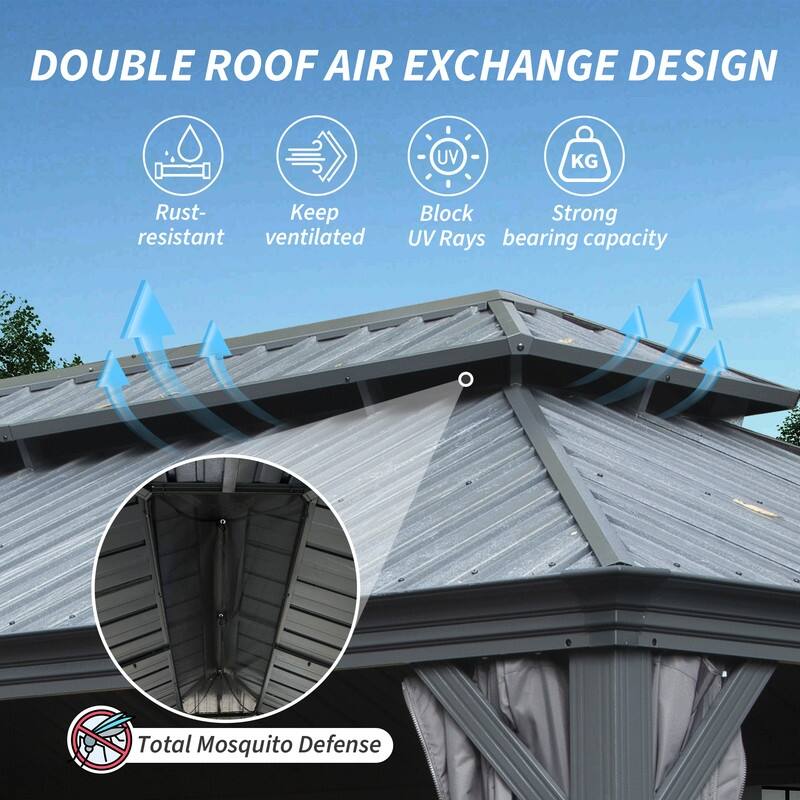 Domi Hardtop Gazebo with Galvanized Steel Double Roof and Aluminum Frame