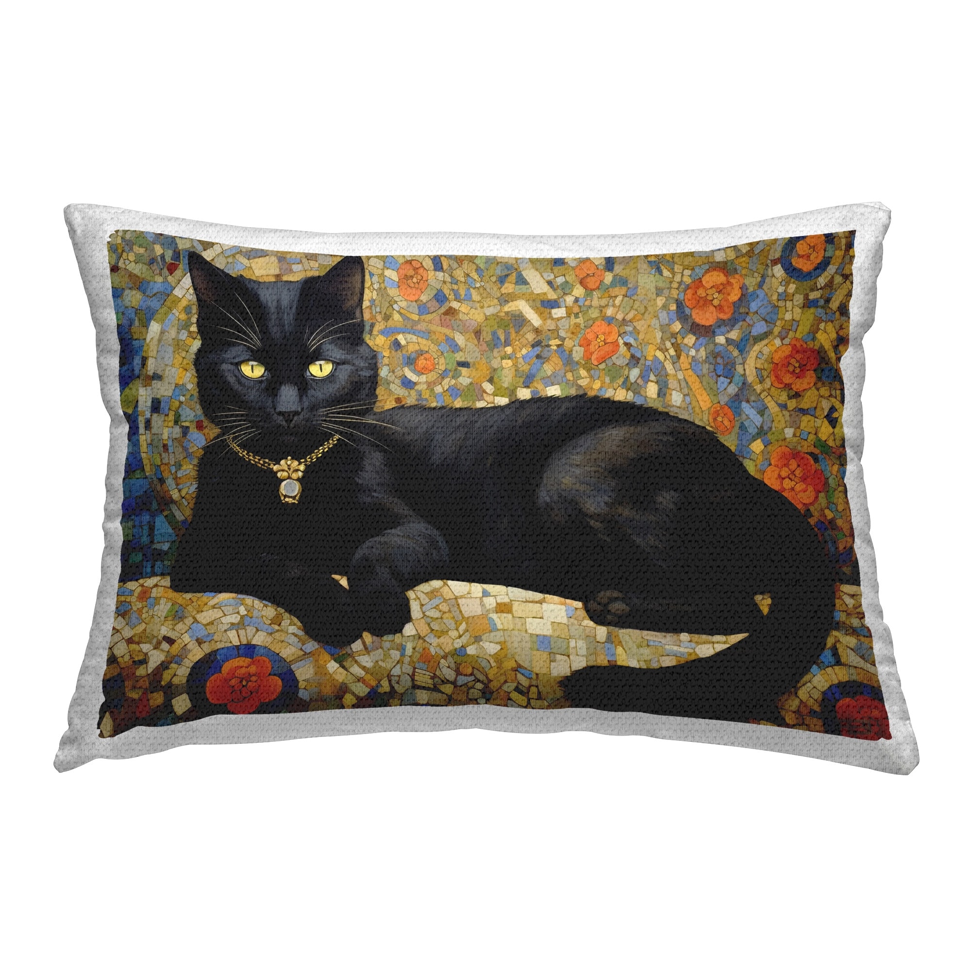 Stupell Luxurious Black Cat Printed Outdoor Throw Pillow Design by RB