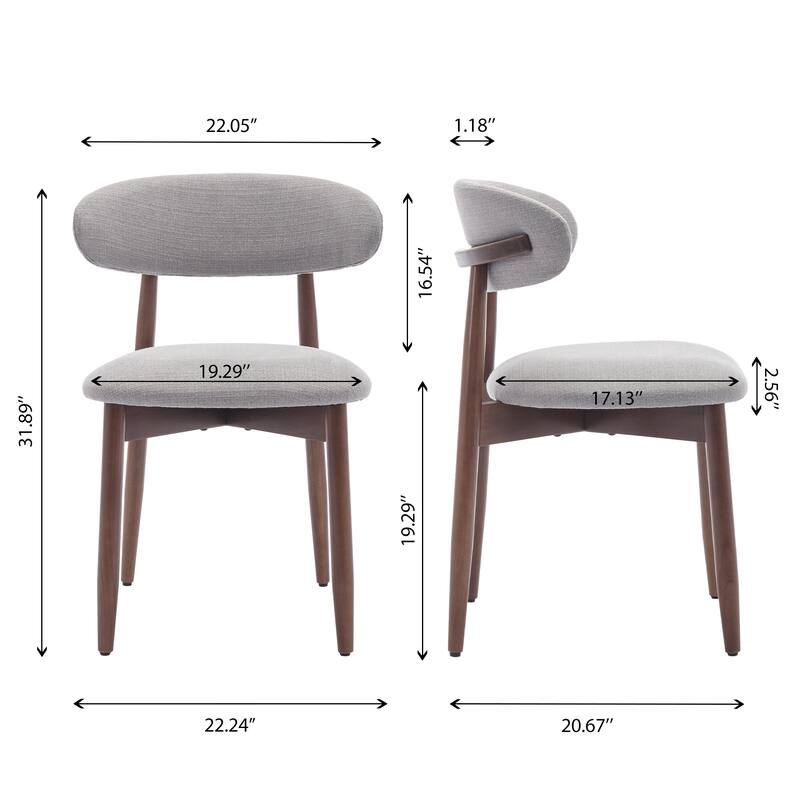 Set of 2 Wooden Dining Chairs, Fabric Upholstered, Beige