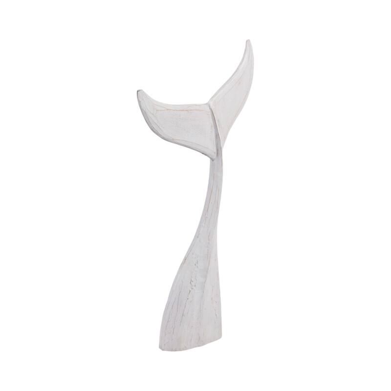 Artistic Wood Whale Tail Figurine Sculpture Home Decor - White