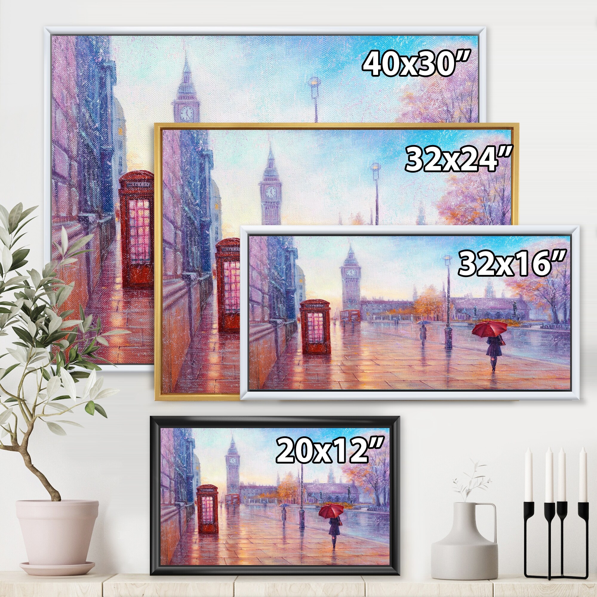 London Big Ben Couple,Umbrella Reproduction Print On Framed Canvas Wall Art London Big Ben Couple,Umbrella Reproduction Print On Framed Canvas Wall Art