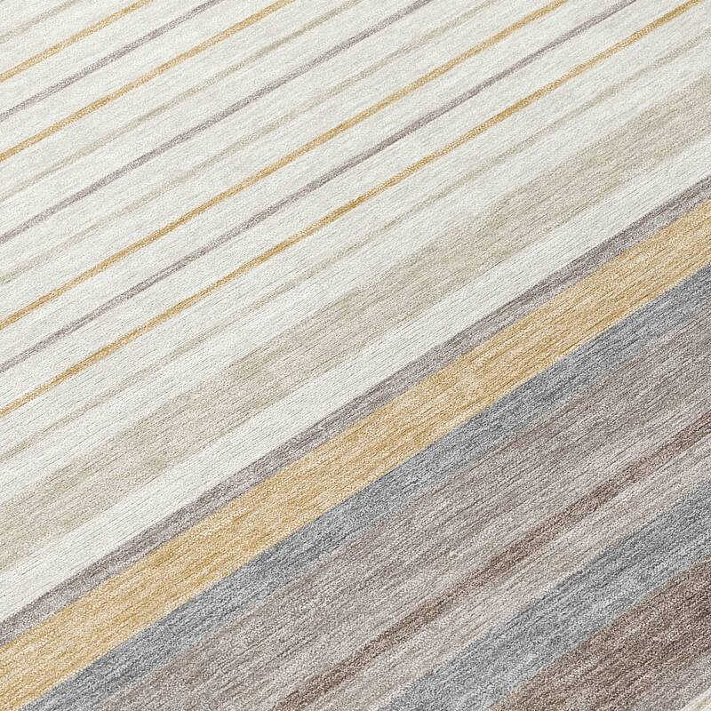 Machine Washable Indoor/ Outdoor Modern Stripes Chantille Rug