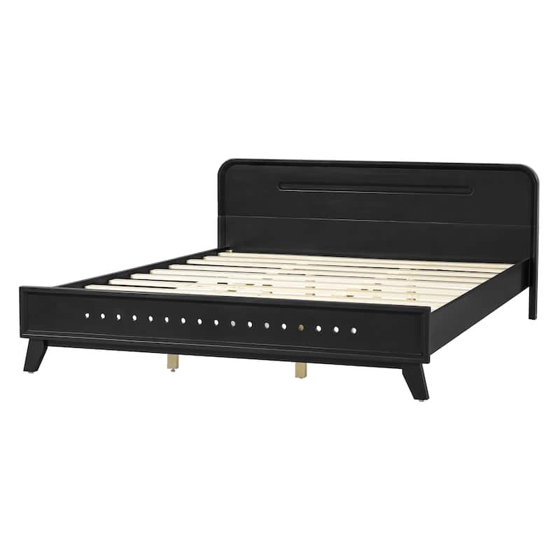 Roomfitters Queen Pine Wood Bed Frame, Stable Reinforced Platform Base, No Box Spring Needed, Integrated Slats