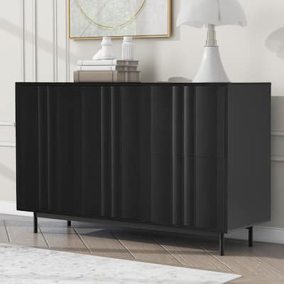 Wave Pattern Buffet Storage Cabinet with 2 Doors and 2 Drawers, Sideboard Cabinet Table with Adjustable Shelf