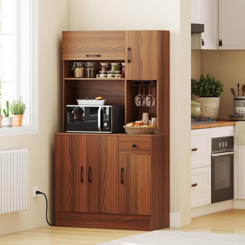 Costway 66" Pantry Cabinet Tall Kitchen Storage Cabinet with Charging - See Details