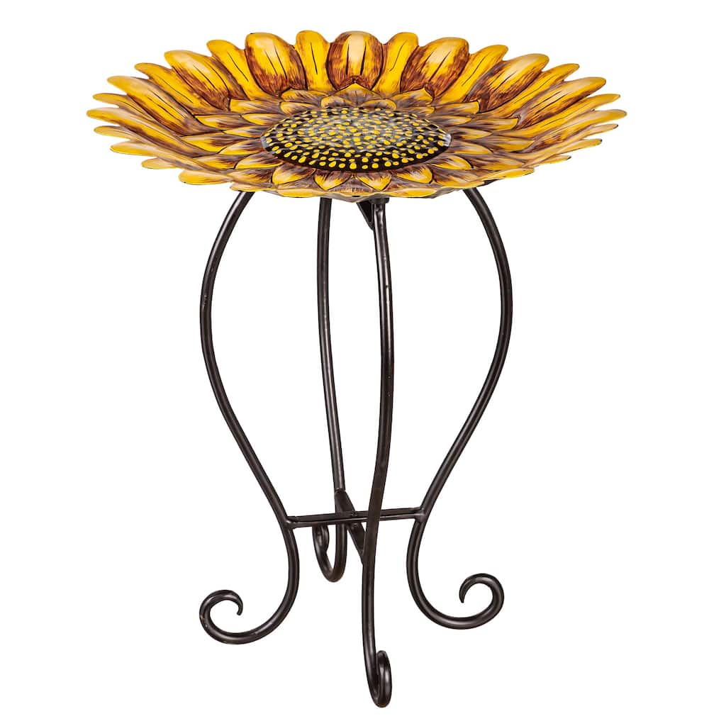 19 in. Metal Sunflower Birdbath