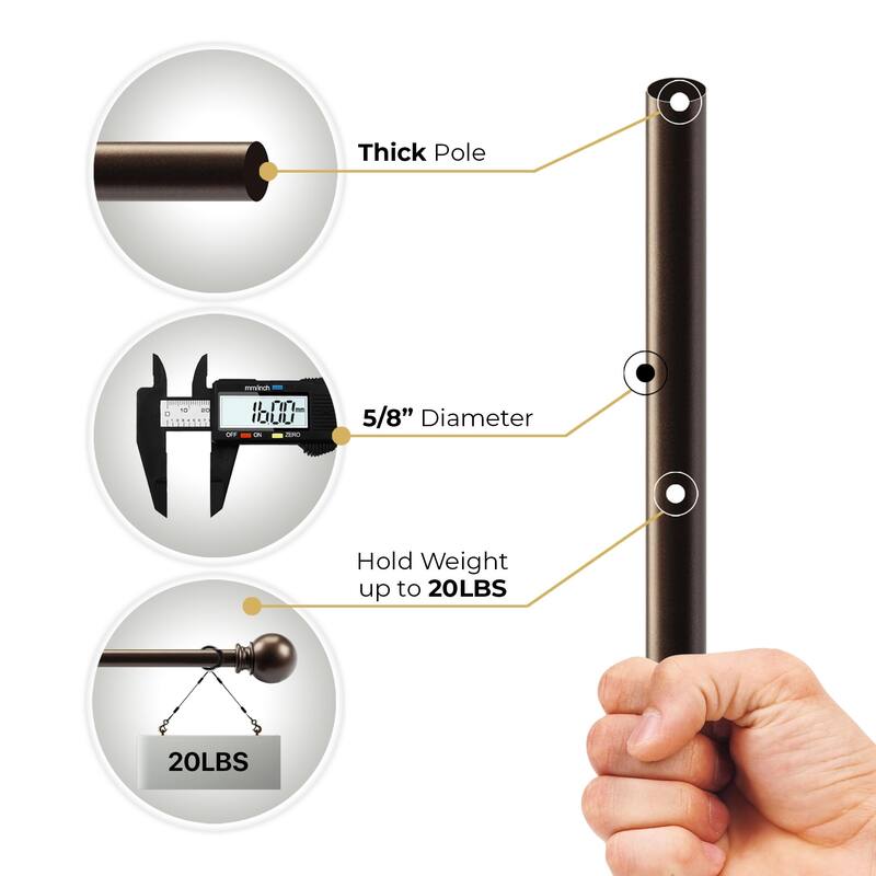 Deco Window 2 Pack Single Curtain Rod with Ball Round Finials & Brackets Set - 44" to 84", 5/8 Inch Diameter, Brown Oil Rubbed