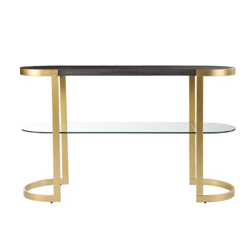 HomeRoots 49" Gray and Gold Solid Wood Oval Sled Console Table With Storage - 49.00 in. x 29.75 in. x 16.50 in.