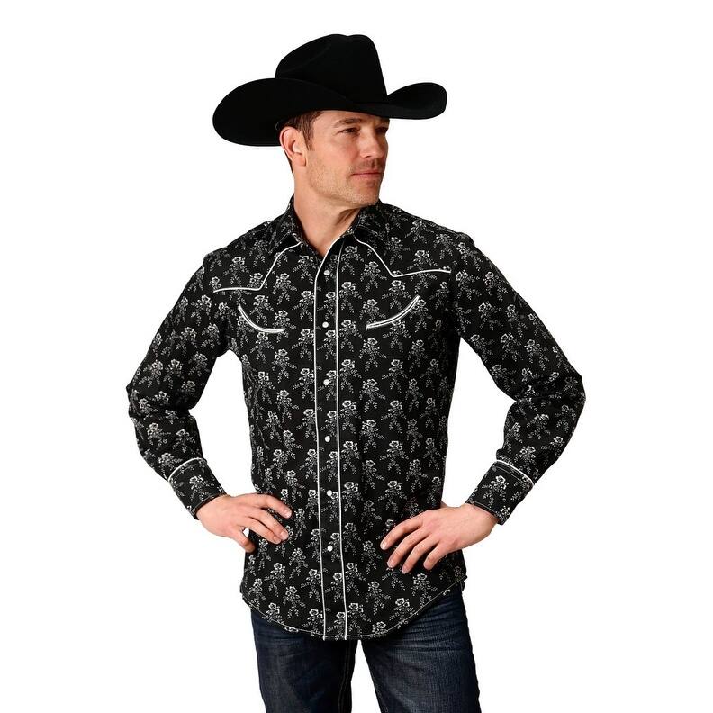 Roper Western Shirt Mens Floral L/S Snap Black 01-001-0086-0705 BL