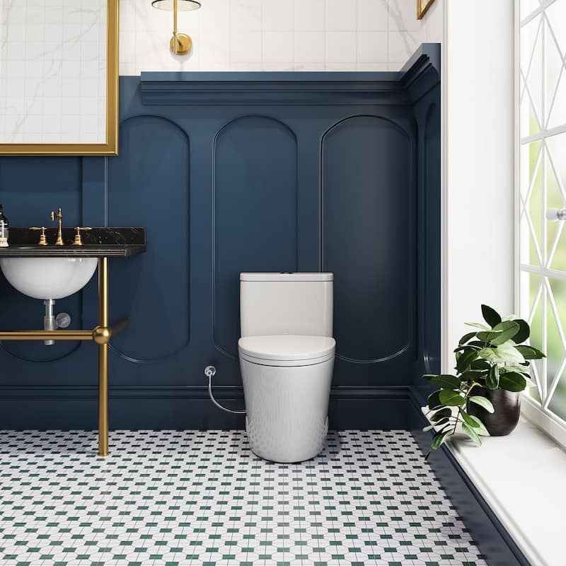 HOROW 1 Piece Dual Flush Elongated Toilet White Skirted Design 12 Inch Rough In Seat Included - N/A