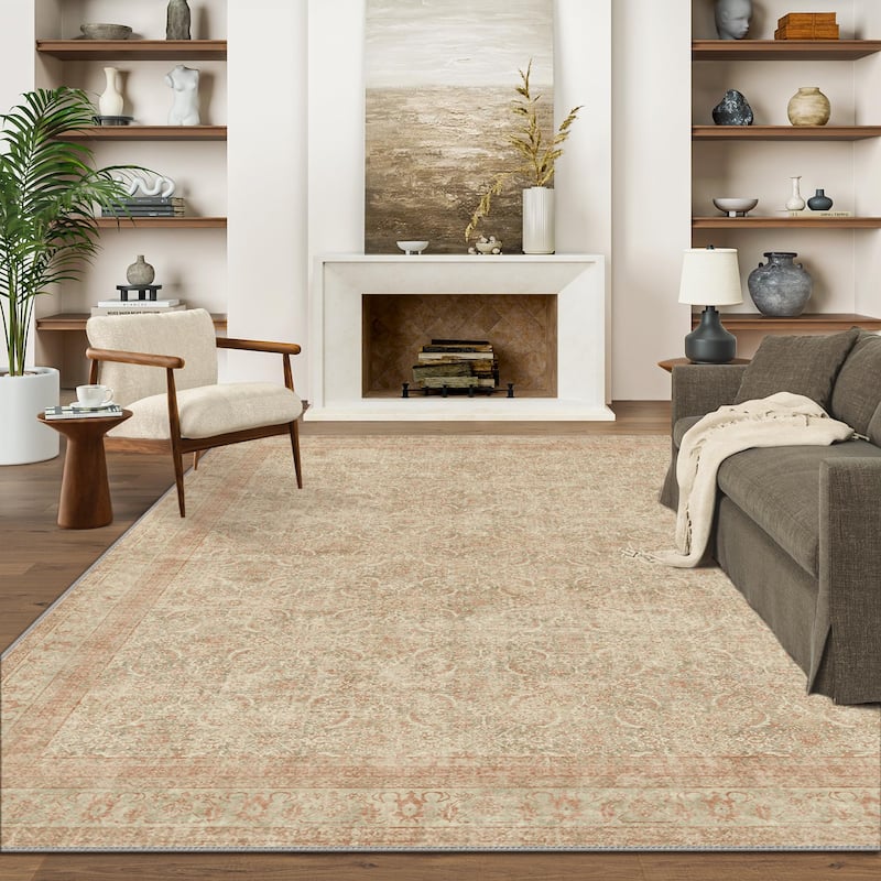 Mcow Machine Washable Boho Vintage Retro Floral Non Slip Rug