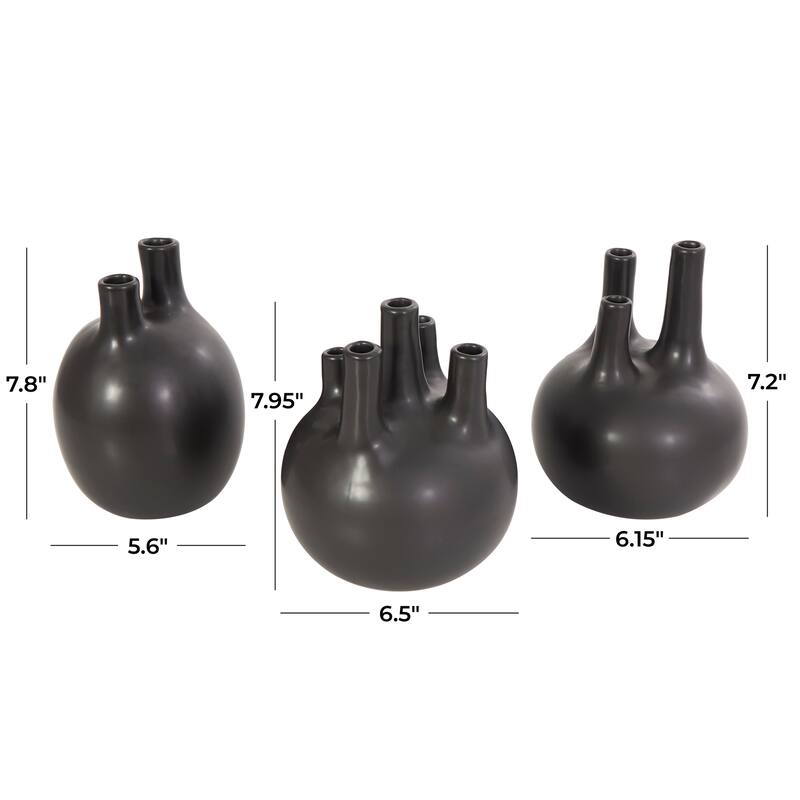 CosmoLiving by Cosmopolitan Black or White Ceramic Round Bud Vase with Multiple Openings (Set of 3)