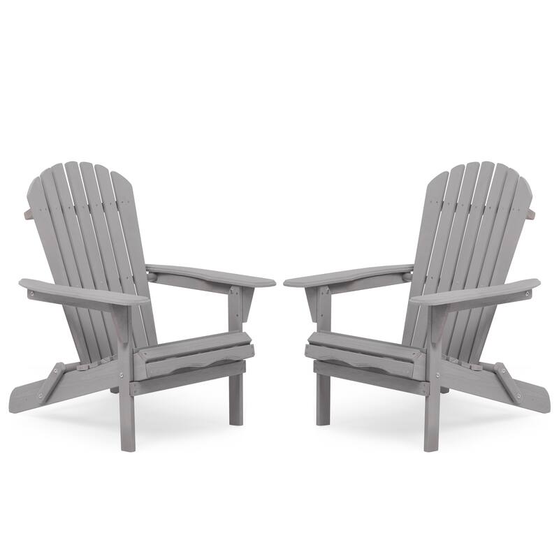 Solid Wood Folding Adirondack Chair with Wide Armrests Set of 2 - 19.5” W x 31” D x 36” H - Grey