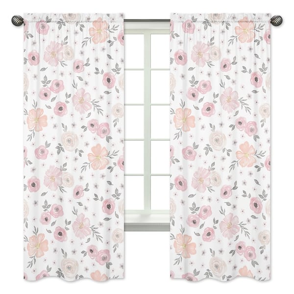 slide 2 of 5, Sweet Jojo Designs Blush Pink, Grey and White Watercolor Floral Collection 84-inch Window Treatment Curtain Panel Pair