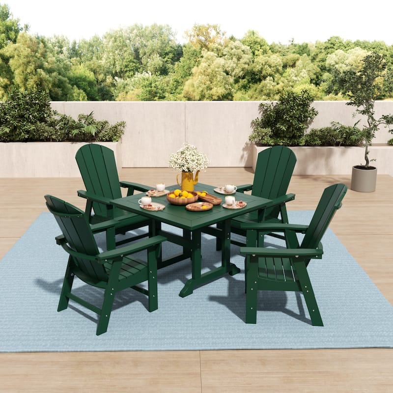 Laguna Hdpe All Weather Outdoor Patio Square Adirondack Dining Chairs Set (5-Piece Set) - Dark Green