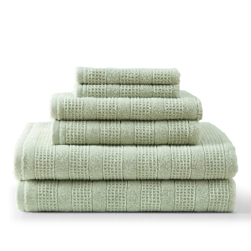 Martha Stewart Bedford Cottage 100% Cotton 6 Piece Towel Sets (Bath Towel/Hand Towel/Washcloth) - 6 Piece - Green