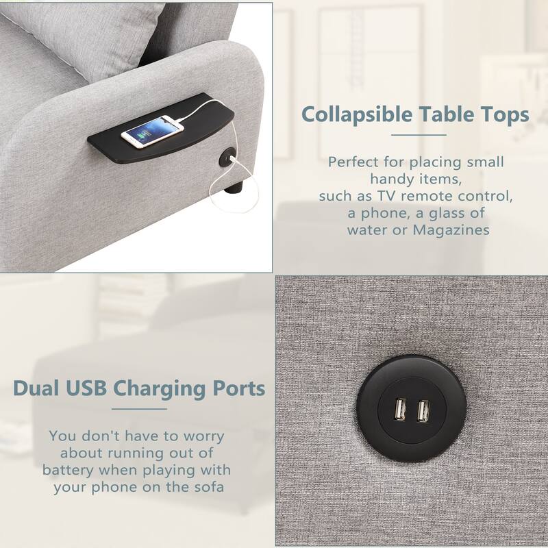 Pull Out Sofa Sleeper 3 in 1 with 2Wing Table and USB Charge for Living Room, Recreation Room