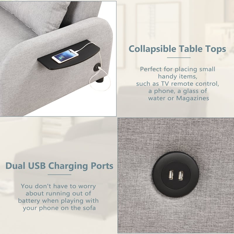 Roomfitters 3-in-1 Pull-Out Sofa Sleeper with 2-Wing Table USB Charging Port for Living Room Recreation Room