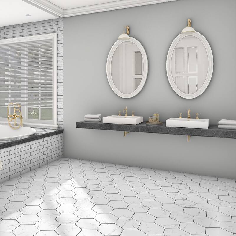 Merola Tile Timeless Calacatta Hex 8-5/8" x 9-7/8" Porcelain Floor and Wall Tile