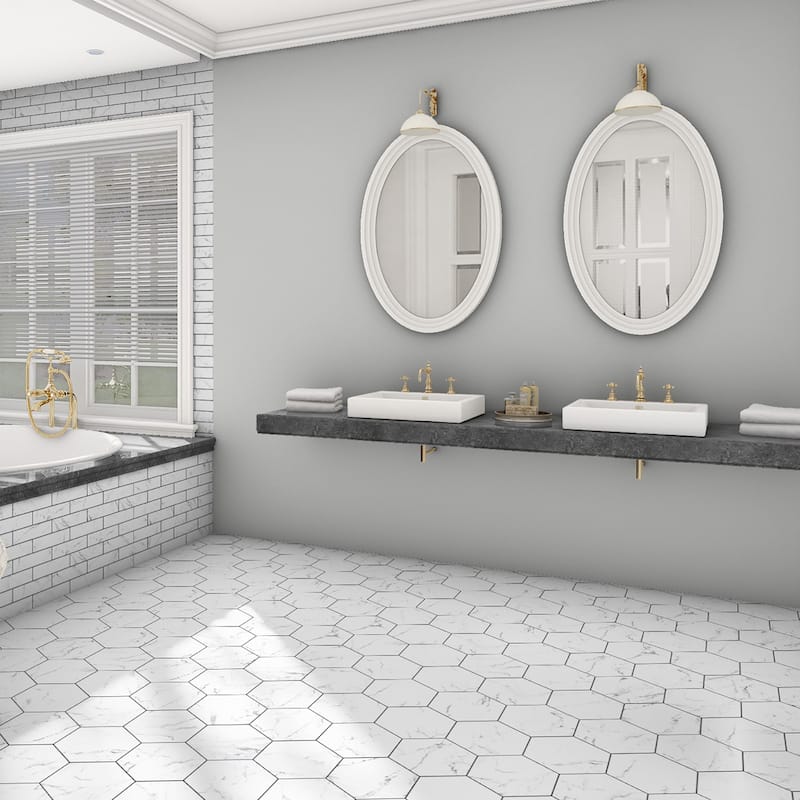 Merola Tile Timeless Calacatta Hex 8-5/8" x 9-7/8" Porcelain Floor and Wall Tile