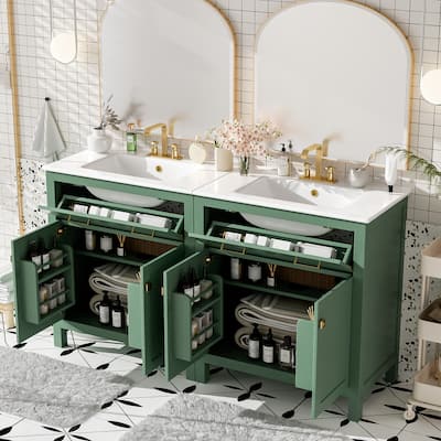 60" Modern Green Bathroom Vanity Set with Double Vanities