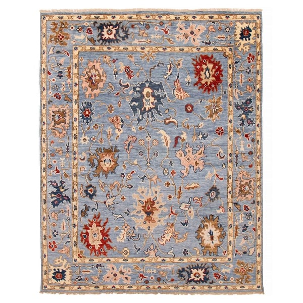slide 2 of 9, ECARPETGALLERY Hand-knotted Modern Oushak Light Denim Blue Wool Rug - 7' 11" x 9' 11" Light Denim Blue - 7' 11" x 9' 11" - Rectangle