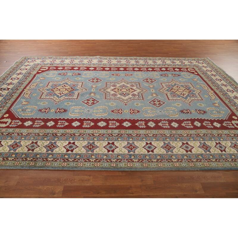 Light Blue Kazak Rug Handmade Traditional Oriental Wool Carpet - 8'3"x 11'5"
