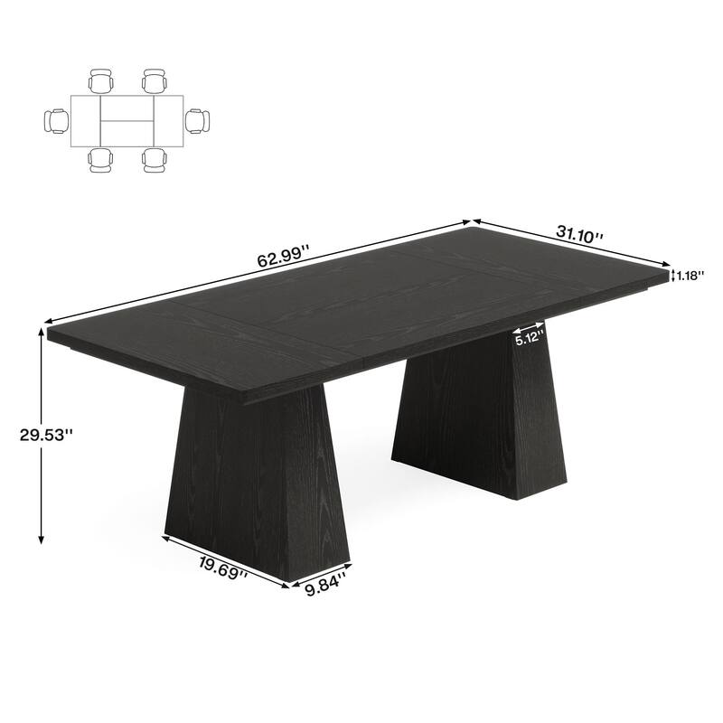 63 Inches Farmhouse Kitchen Dining Table for 4-6