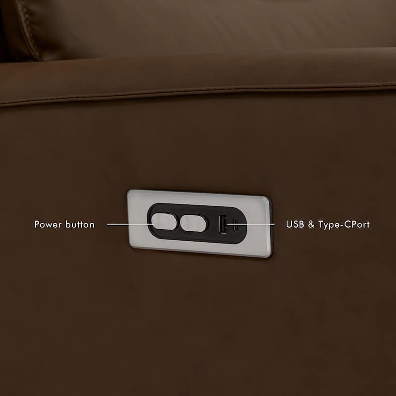 113" W Faux Leather Dual-Power Oversized Width Seat Sofa with Ajustable Headrest, USB & USB-C Charging