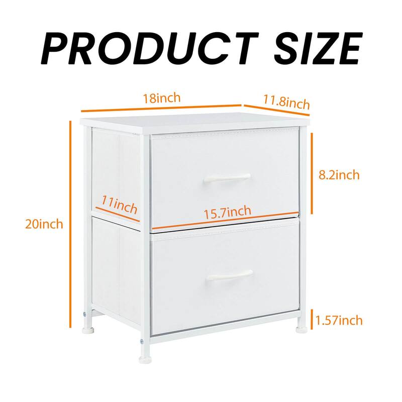 2-Drawer Dresser Chest, Small Fabric Nightstand with Wooden Top and Adjustable Feet,18x20 inch