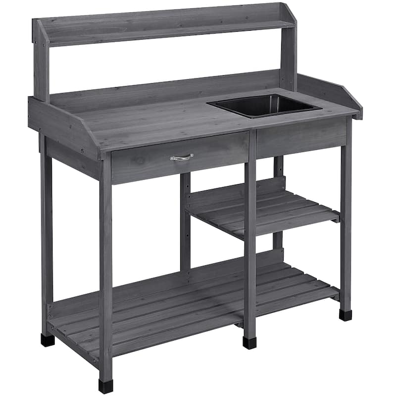 Yaheetech Garden Potting Bench Planting Bench with Sink Drawer Rack