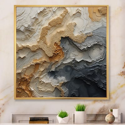 Designart "Gold And Beige River Spiral" Abstract Painting Framed Canvas Wall Art