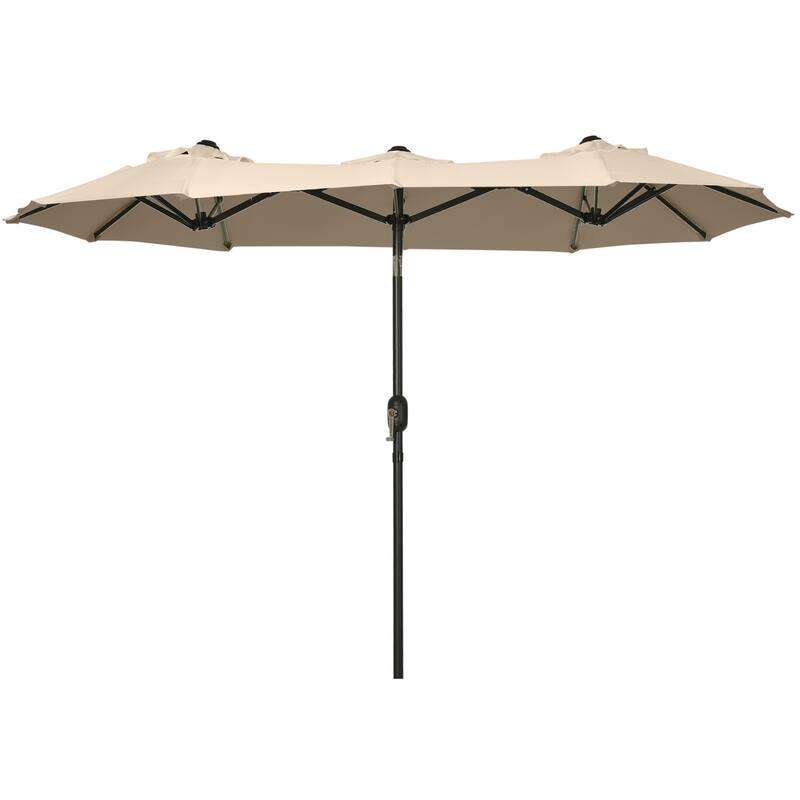 Double-sided Patio Umbrella 9.5' Large Outdoor Market Umbrella with Push Button Tilt and Crank, 3 Air Vents and 12 Ribs - Brown