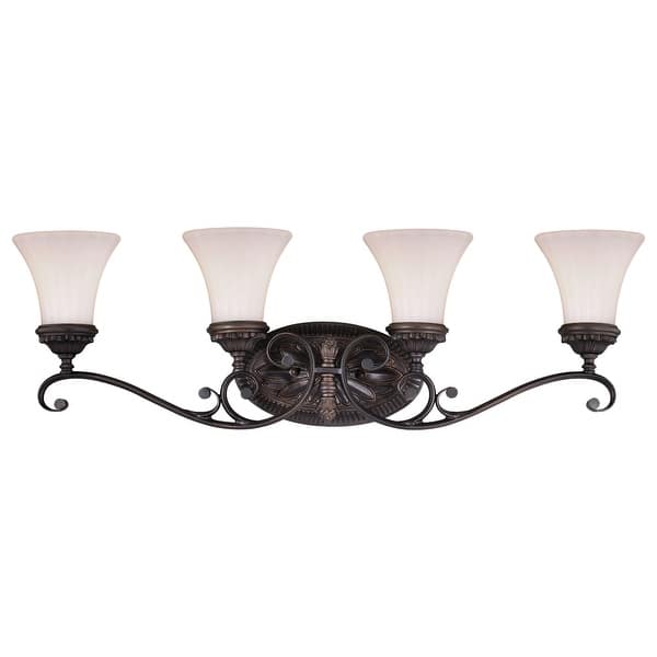 slide 2 of 9, Avenant 4-Light 33.5 in. W Venetian Bronze Bathroom Vanity Lighting Fixture, Etched White Glass Shade, Dimmable, Reversible Wall 33.5-in W x 10.5-in H x 6.5-in D - Venetian Bronze