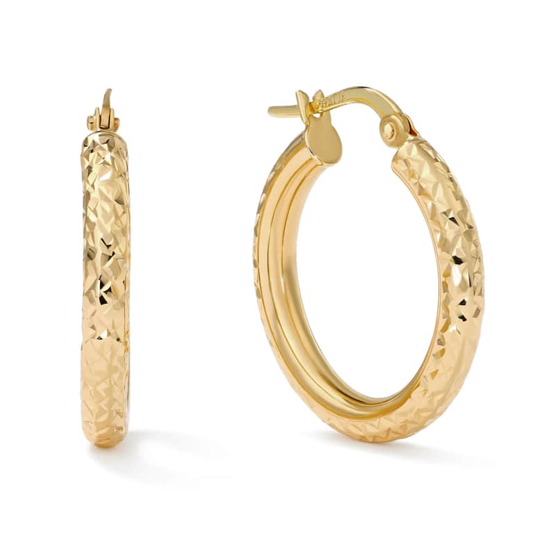 Clover 14K Yellow Gold Diamond-Cut Round Hoop Earrings 3mm (16mm-36mm) - 21mm