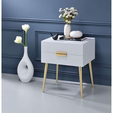 Aoolive Night Table Bedroom Nightstand for Home Furniture in White & Gold