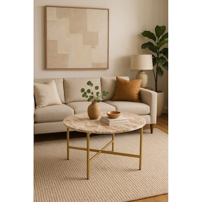 Marble Nesting Coffee Table with Golden Metal Frame - Space-Saving Modern Design - Perfect for Living Room, Lounge, Office