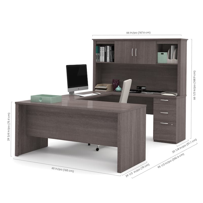 Logan U or L-Shaped Executive Office Desk with Hutch by Bestar