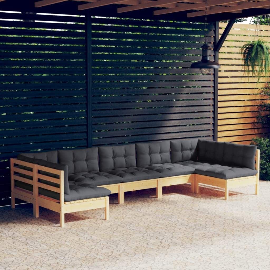 vidaXL Solid Pinewood Patio Lounge Set 7 Piece with Cushions Multi Colors - 25" x 25" x 24.6"