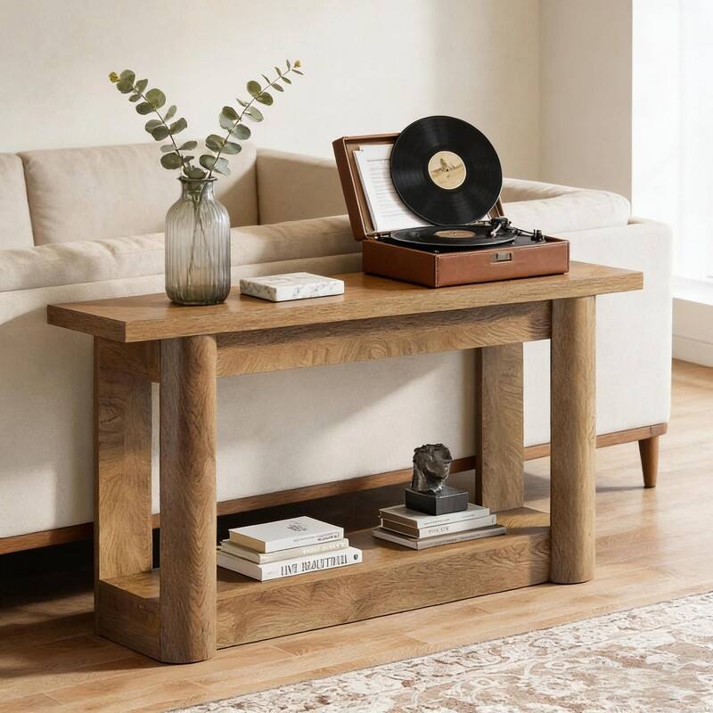 63" Farmhouse Console Table with Lower Shelf