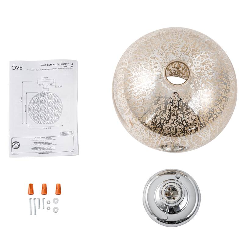 1 Light Semi-Flush Mount Ceiling Light with Cognac Crackle Glass Globe - Dia.10-in