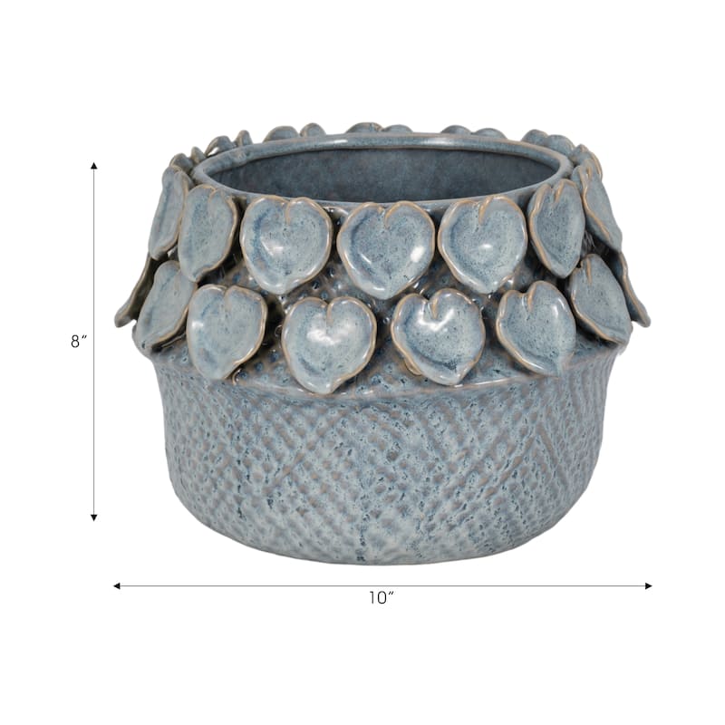 Stylish Ceramic Planter with Sculptural Leaf Heart Details
