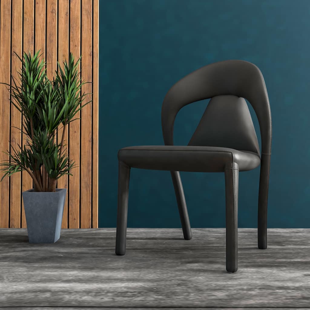 Solace Modern Dining Chair in Upholstered Leather with Steel Frame & Legs by LeisureMod
