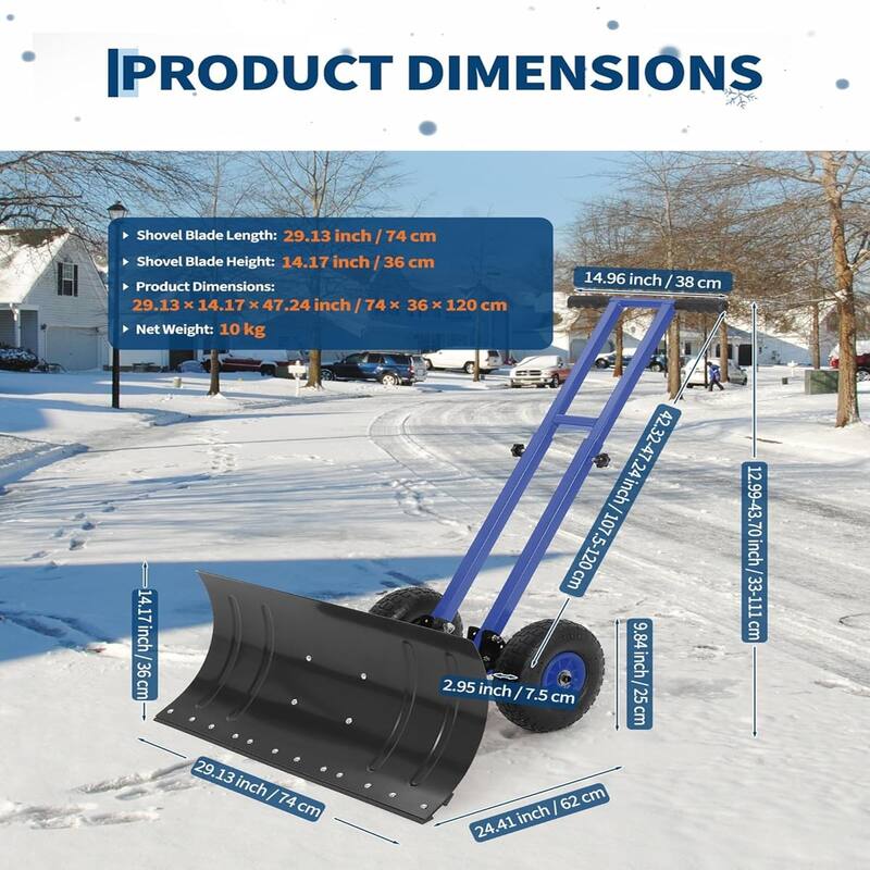 29x14 In Heavy Duty Rolling Snow Shovel With Wheels Double Armrests - 29x14 In