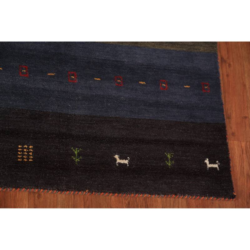 Striped Gabbeh Oriental Area Rug Hand-Knotted Wool Carpet - 6'7" x 9'6"