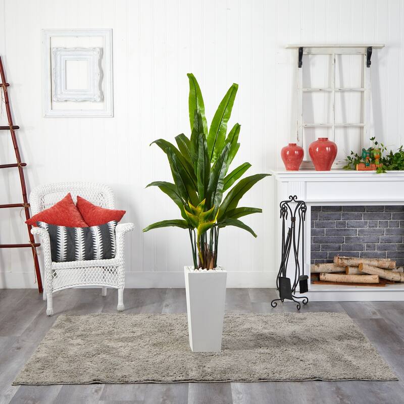 Artificial Travelers Palm Tree 69In - Indoor Greenery Decor with White Planter - Green - 61 Inches and Over