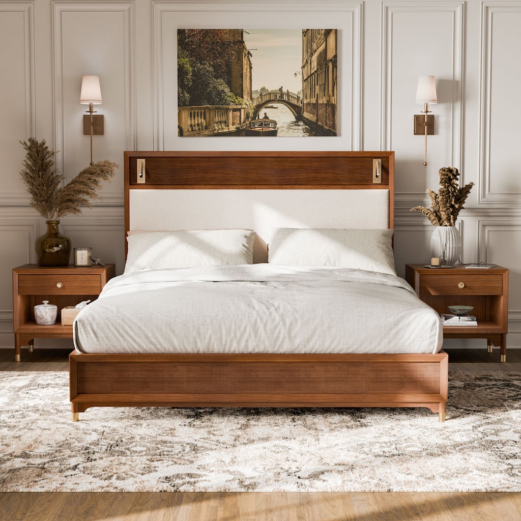 Furniture of America Forma Mid-Century Modern 3-Piece Walnut Solid Wood Platform Bedroom Set
