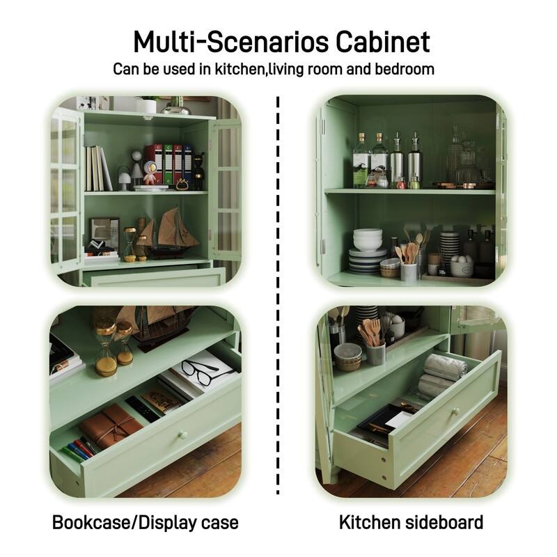 A Minimalist Buffet Cabinet with Double Glass Doors and a Drawer, Offering Modern Wooden Storage Solutions .
