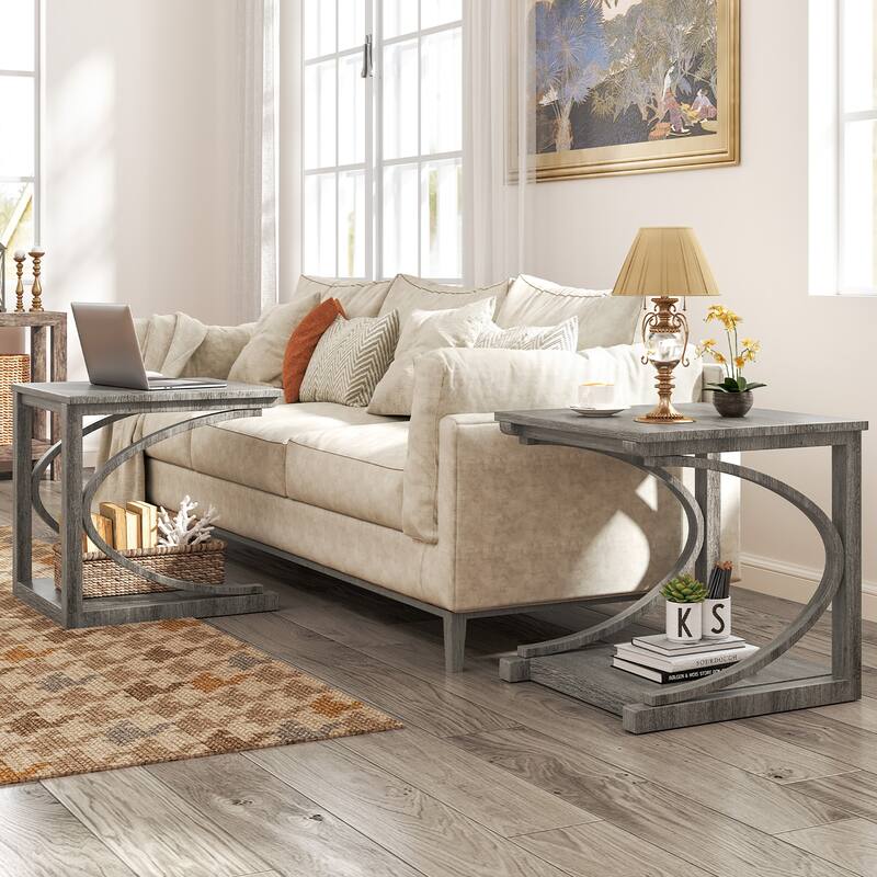 Gymax 24'' Side End Table w/ Storage Shelf & Rubber Wood Frame for