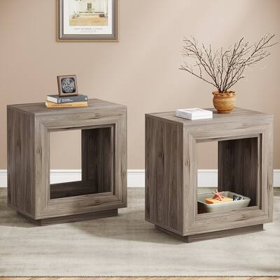 Wood End Table with Storage, Walnut Nightstands for Living Room, Bedroom